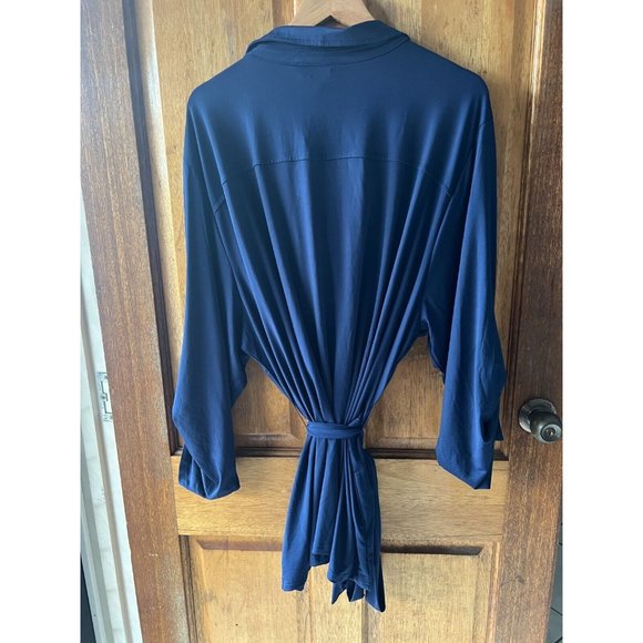 Beme Navy Utility Shirt XXXL Blouse Tab Sleeves & Tie - Picture 5 of 11